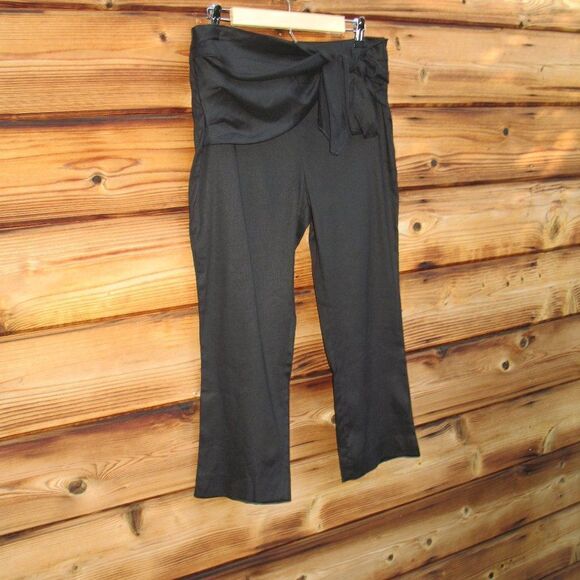 NWT Black Linen Blend Cropped High Waist Pants - Picture 3 of 8